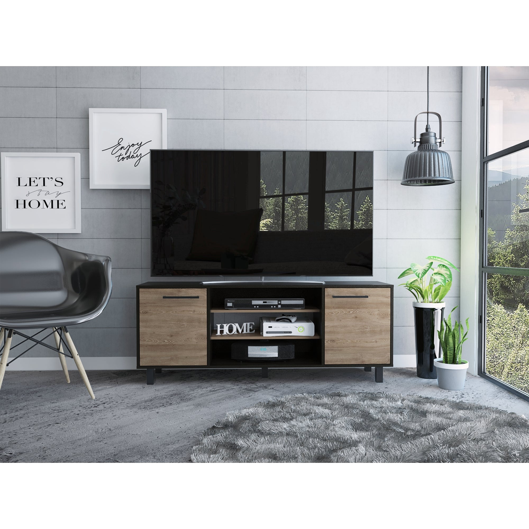 Tuhome - Rack Tv 65" Kaia Wengue Y Miel 61x155,5x38,8 Cm