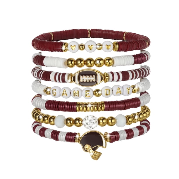 Pulseras ecozran pack de 7 unidades granate y blanco – regalo para fans de fútbol americano