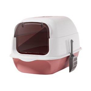 Ioensy - Caja De Arena Para Gatos Con Capucha Y Tapa, Bandeja De Arena Para Gatos Reutilizable, Grande, Antisalpicaduras, Color Rosa