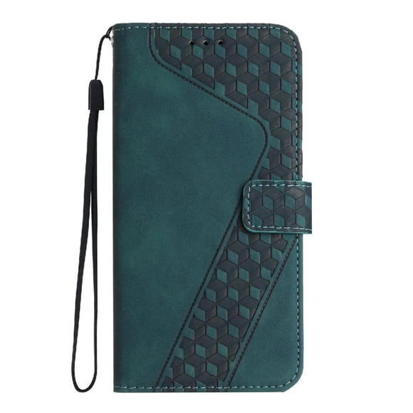 Funda tipo cartera para Motorola Moto Edge 50 Neo con tarjetero, bolsillo para billetes, soporte, cierre magnético y correa para la muñeca, funda tipo folio con textura geométrica verde