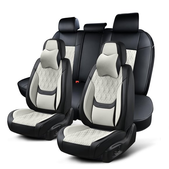 Fundas para asientos de coche TINRAIYANG – Juego completo de cuero negro y beige