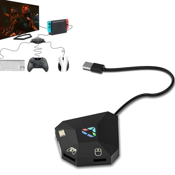 Adaptador de teclado y ratón USB con indicador LED Convertidor Plug and Play Compatible con PlayStation 4/3 Xbox One/360 Switch Lite-Negro