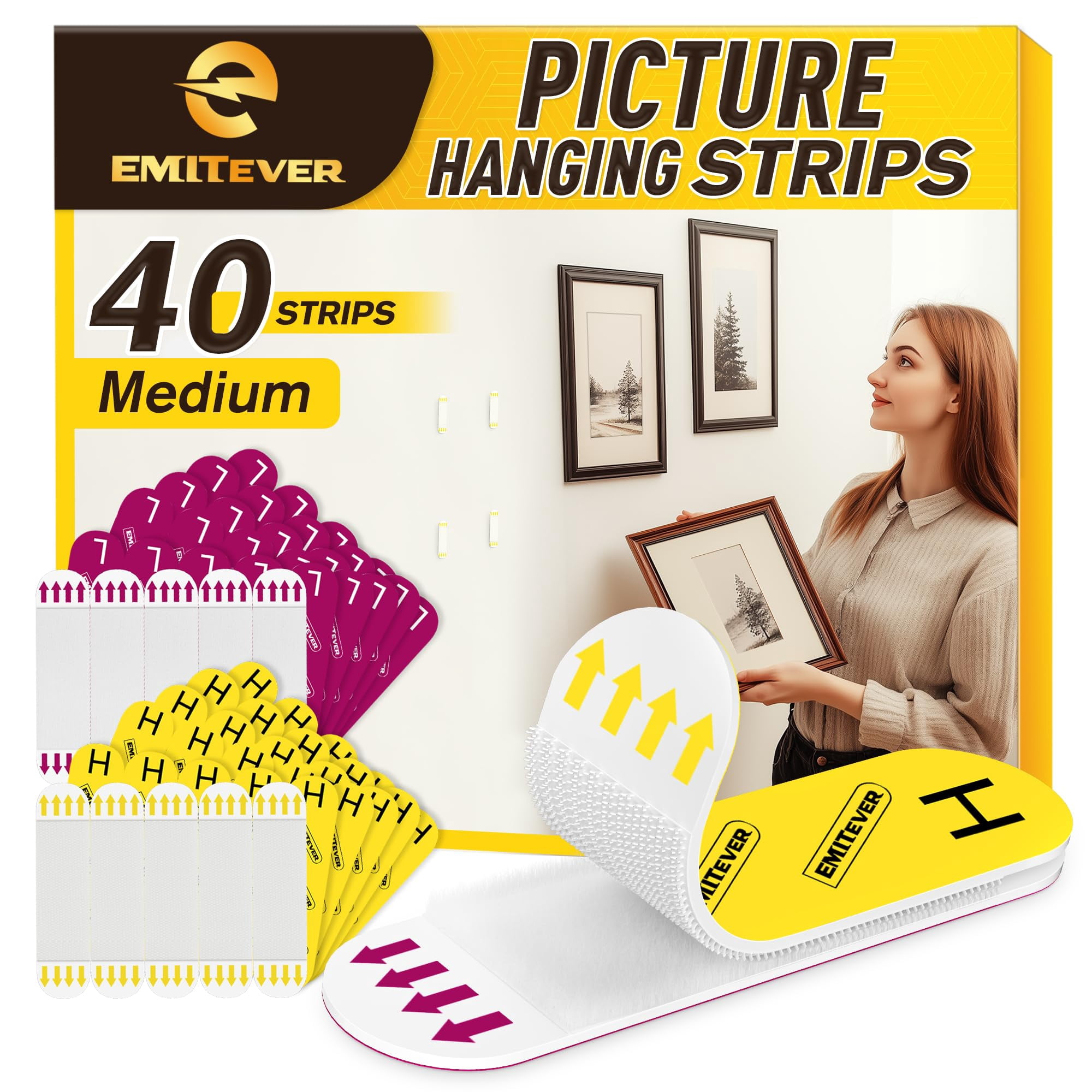 Tiras Adhesivas Para Colgar Cuadros Emitever, 40 Tiras Medianas