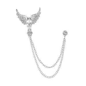 Magideal - Broche De Traje Con Cadena, Broche De Ala De Ángel, Broches De Aleación Con Diamantes De Imitación, Broche De Solapa Para Camisas, Abrigos Y Esmoquin