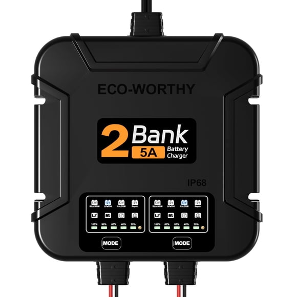 Cargador de batería ecológico de 2 bancos, 10 A, resistente al agua, 12 V