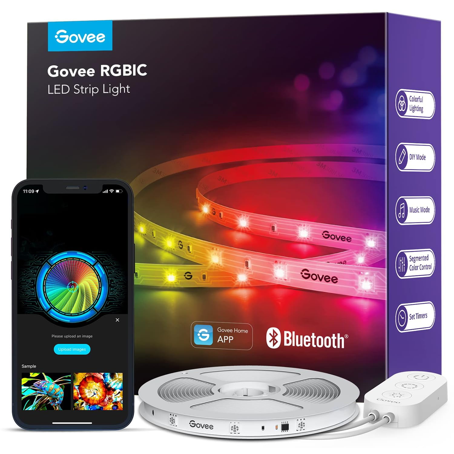 Tira De Luces Led Govee Rgbic Con Control Bluetooth Inteligente De 32.8 Pies