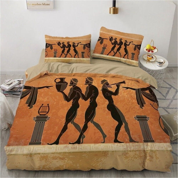 Retro Style Egyptian Mythology Quilt Duvet Cover Set Bedspread3-Piece Bedding Set
