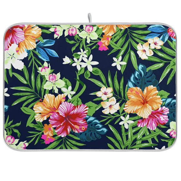 Alfombrilla para secar platos Tarity con flores tropicales coloridas, 45 x 60 cm