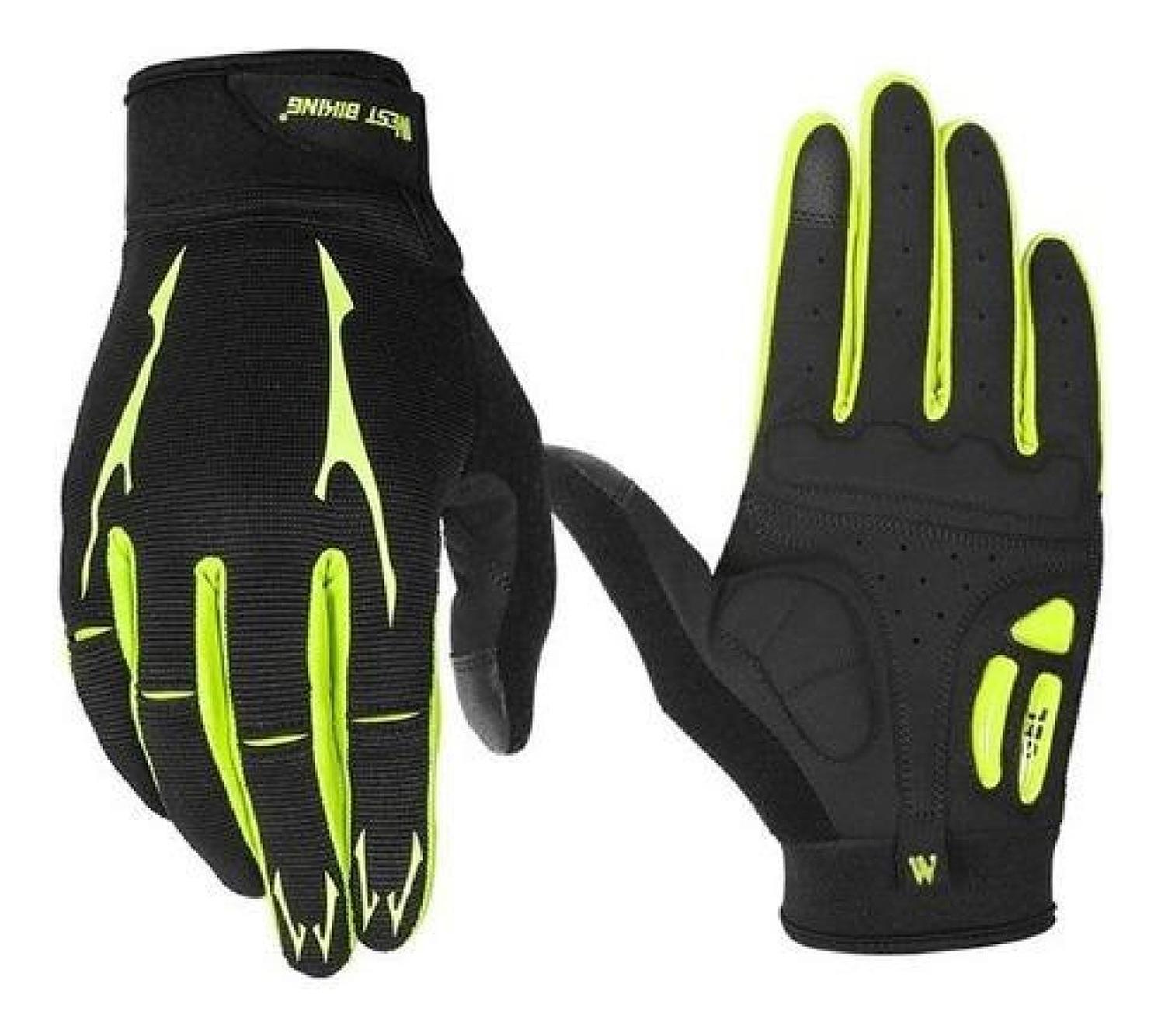 West Biking - Guantes Con Gel Ruta Y Mtb Dedo Largo Bicicleta Amarillo L
