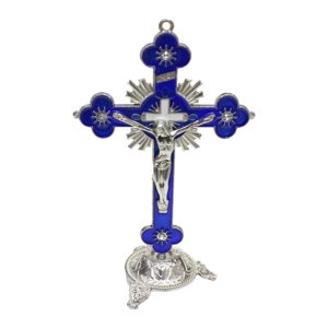 Magideal - Cruz De Crucifijo Católico De Soporte, Estatua Y Estatuilla De Jesucristo De Aleación Para Decoración De , Decoración De Iglesia De , Azul G