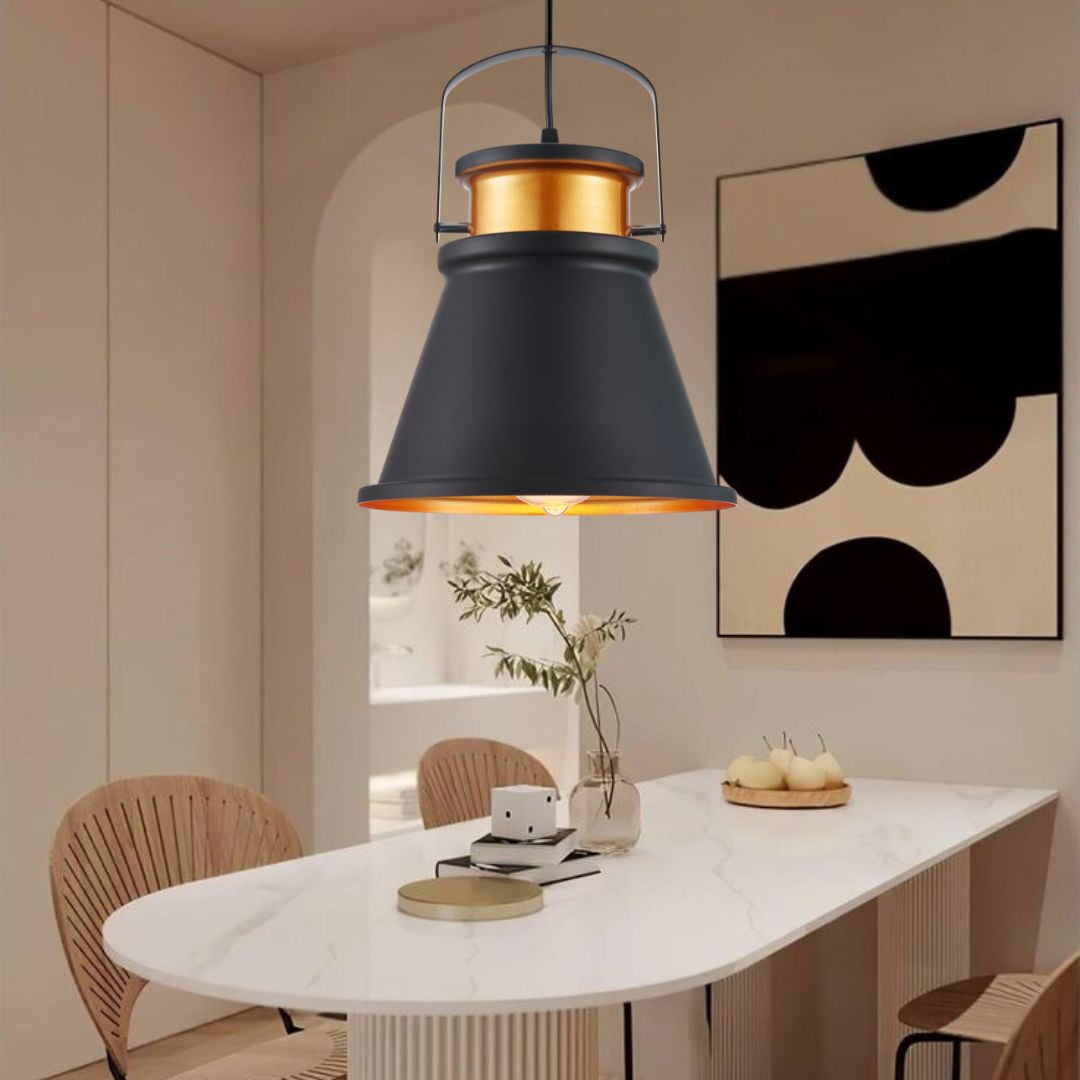 Electricastore - Lámpara Colgante Negra Y Dorado Interior 25cm Aluminio