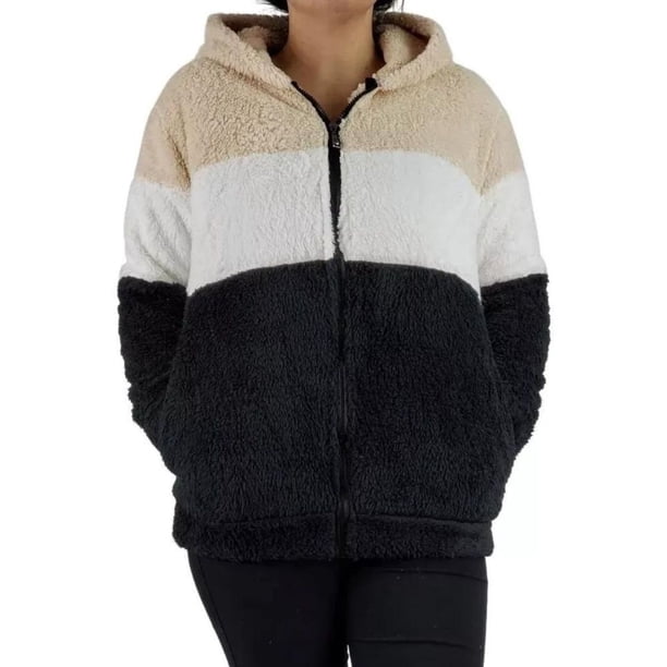 Corderito Peludo Chaqueta Valley Sherpa Mujer Con Gorro 035
