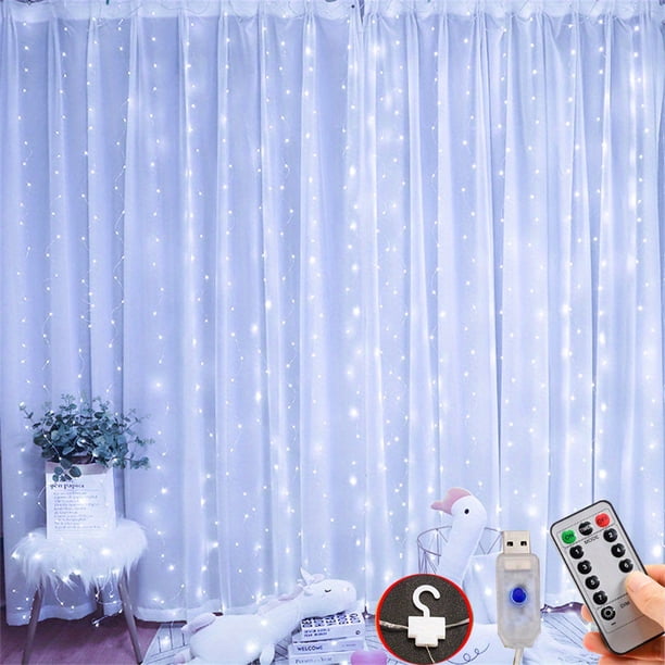 USB Powered Curtain LED String Lights With Hooks&Remote Control, 8 Lighting Modes Fairy Light For Bedroom Curtains Garland Xmas Party Valentine's Day Decor