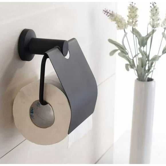 Soporte Papel Hgiéinico Acero Inoxidable Negro mate a Muro Premium