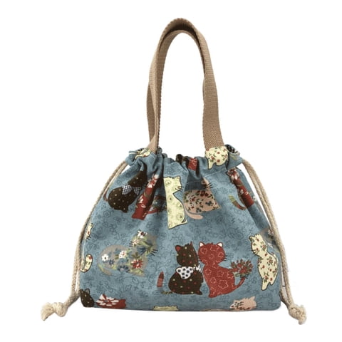 Bothyi - Lonchera Con Cordón De Lona, Bolsa De Mano Reutilizable Bento Para Acampar, Viajar, Playa, Azul