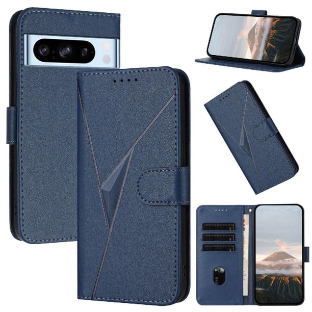 Funda Cartera Fibra de Carbono para Google Pixel 8 Pro con Soporte y Cierre Magnético Azul