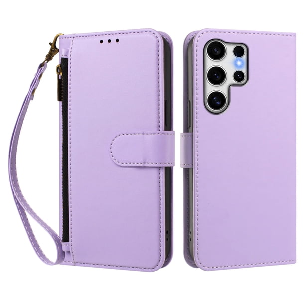 Funda Tipo Billetera para samsung galaxy S25 Ultra con Soporte y Bolsillo con Cierre Morado