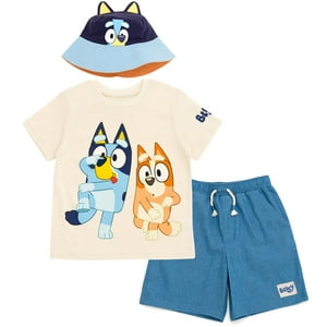 Set De Camiseta Bluey Bingo Para Niños Pequeños Con Pantalones Cortos Y Sombrero 5T