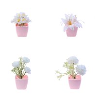 Magideal - 4 Piezas De Flores Artificiales En Maceta, Bonsái De Imitación, Plantas En Macetas Falsas, Flores De Simulación, Bonsái Para Estante De Oficina, Cocin Blanco