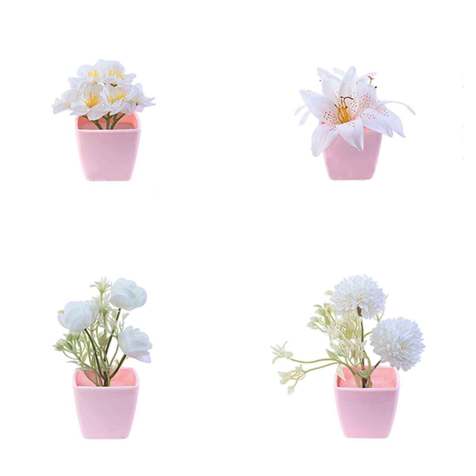 Magideal - 4 Piezas De Flores Artificiales En Maceta, Bonsái De Imitación, Plantas En Macetas Falsas, Flores De Simulación, Bonsái Para Estante De Oficina, Cocin Blanco