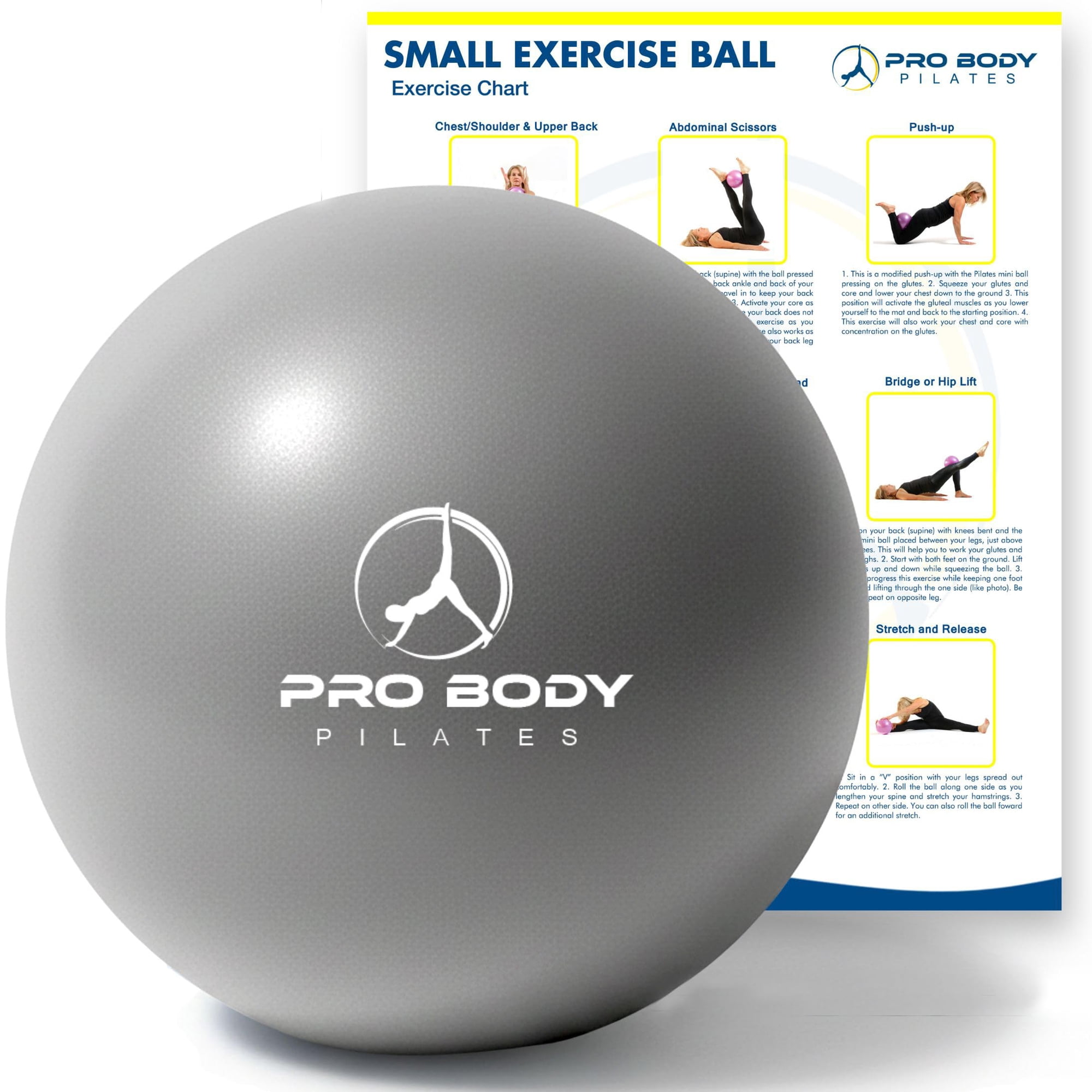Pelota De Ejercicio Probody Pilates De 23 Cm Para Estabilidad, Color Plateado
