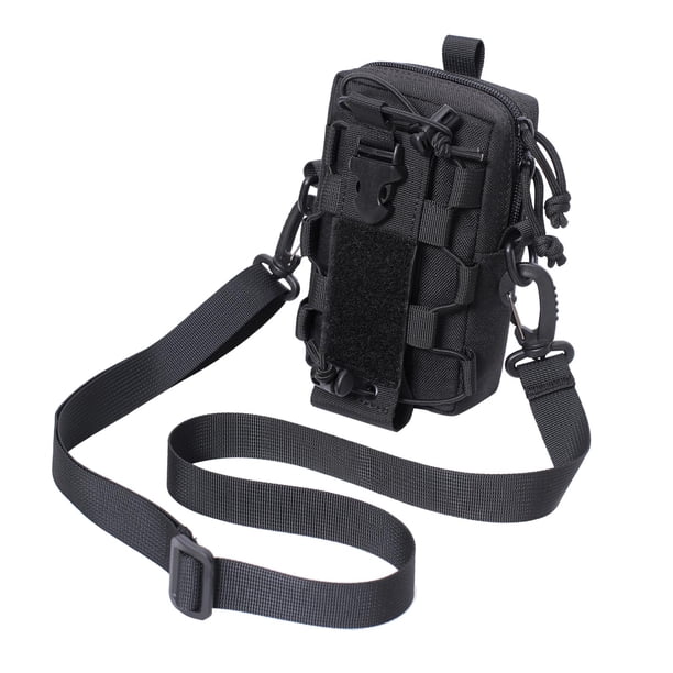Bolsa táctica impermeable con correa para el hombro, organizador, riñonera, equipo, mochila para senderismo, teléfono móvil, botella de agua, viaje , NEGRO Negro con correa para el hombro