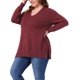 thumbnail image 4 of Agnes Orinda Suéter de Talla Grande para Mujer Cuello en V Manga Larga Jersey con Abertura en el Dobladillo Blusa de Punto para Otoño Invierno 3X Rojo, 4 of 5