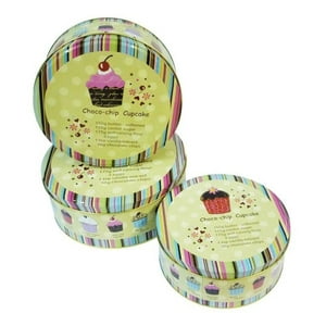 Concepts Life - Set De 3 Canister Redondos De Metal Diseño Cupcakes