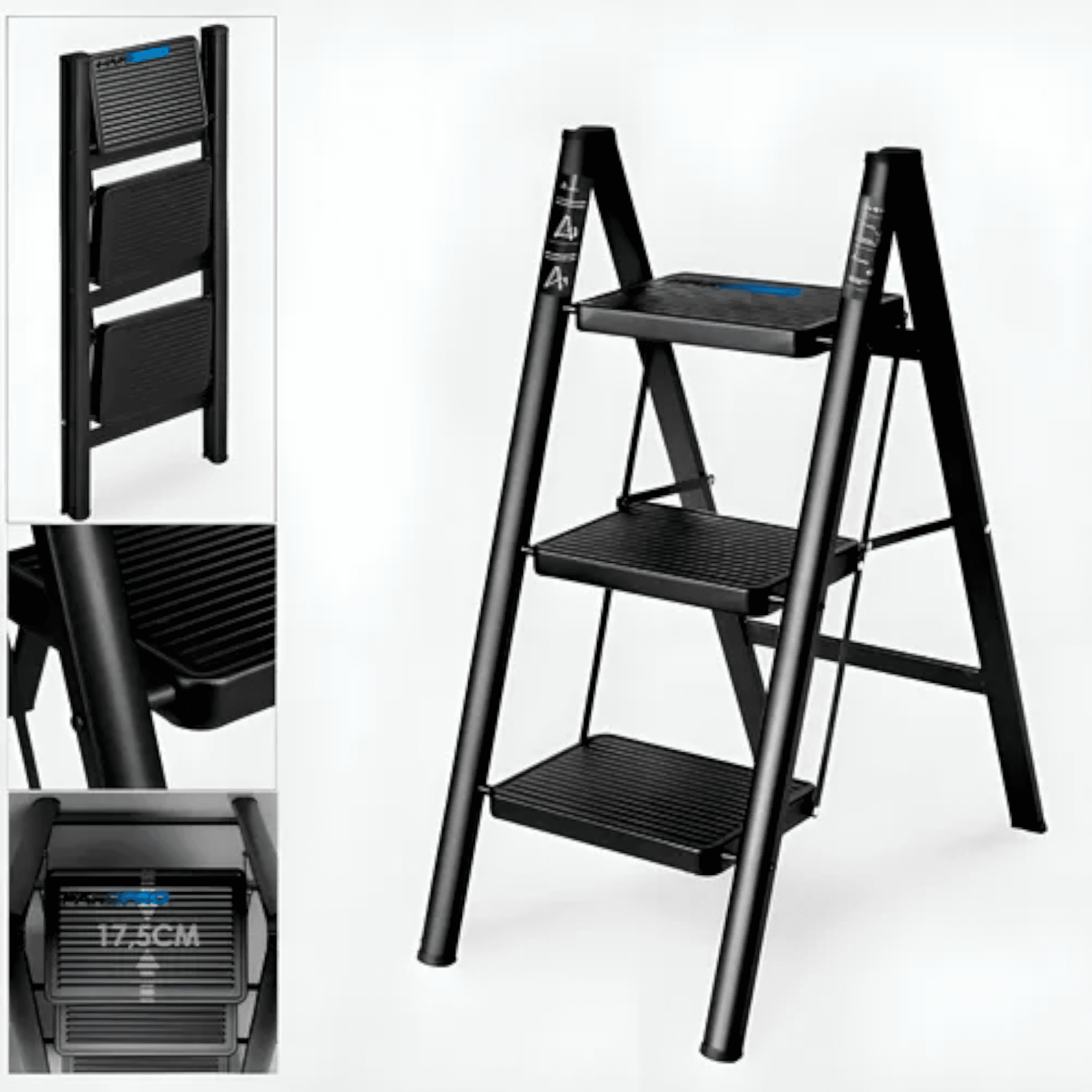 Escalera Hardpro 3 Escalones Plegable Carbono 81.5cm