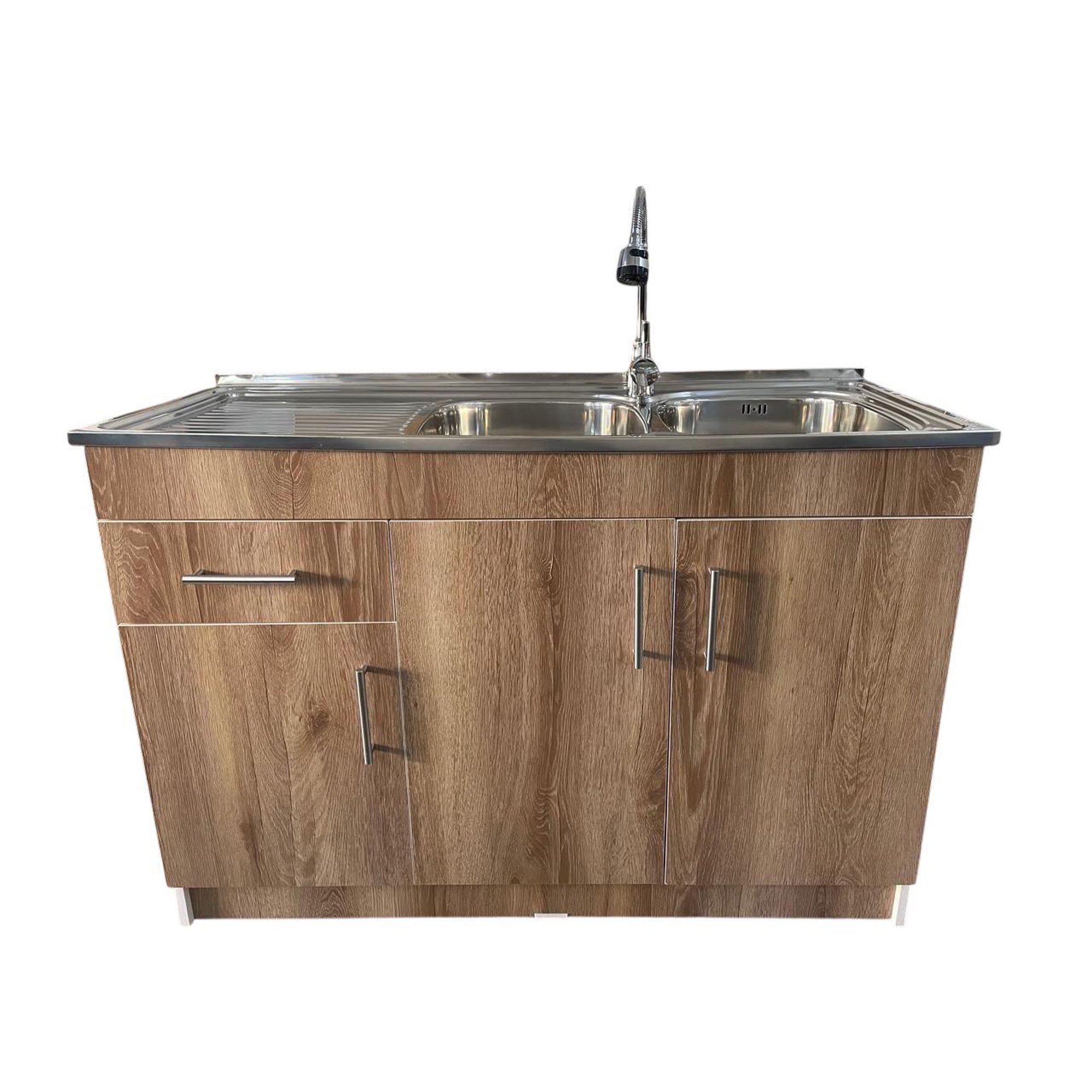 Dhi - Kit Lavaplatos Con Mueble 120x50 Doble Cafe Secador Izquierdo