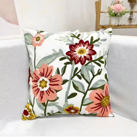 Homestore - Cojín Bordado 45X45 Cm Floral Rosado