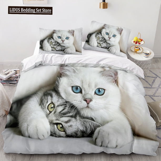 v1358 Bed Sheets Animal Cat Quilt Cover Large Printed Double Size Quilt Cover Bedding Set Single Set 3-Piece Bedding Set (1 Duvet Cover + 2 Pillow Shams) Bed Sheets ju1358