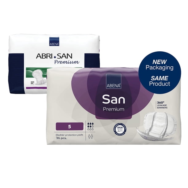 Compresas para incontinencia Abena San Premium talla 5, absorción moderada, 144 unidades