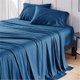 thumbnail image 1 of Juego de sábanas para cama, tamaño king, rayón, bambú, color azul pavo real, 1 of 5