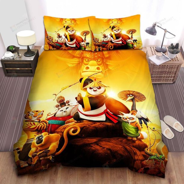 Kung Fu Panda 3 All Characters Buffalo And Mountains Quilt Duvet Cover Set3-Piece Bedding Set