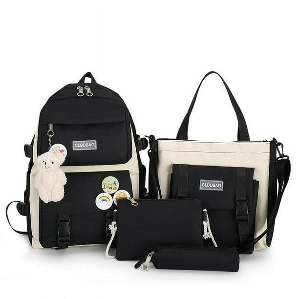 5 Piece Set School Bags For Teenage Girls Canvas Solid Color Women Backpack Female Teen Student Schoolbag