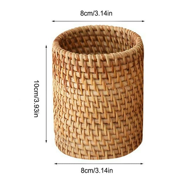 Handwoven Rattan Pen Holder and Makeup Brush Cup - Adorable and Sturdy Stationery Storage Box for Home, School, and Office