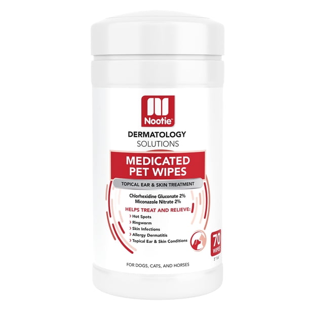 Toallitas medicinales para mascotas Nootie, 2% clorhexidina, 2% miconazol, 70 unidades