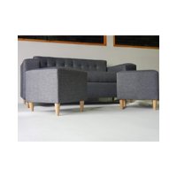 Muebles New - Sofa Tres Cuerpos Mas Dos Puff Gris Oscuro Lino