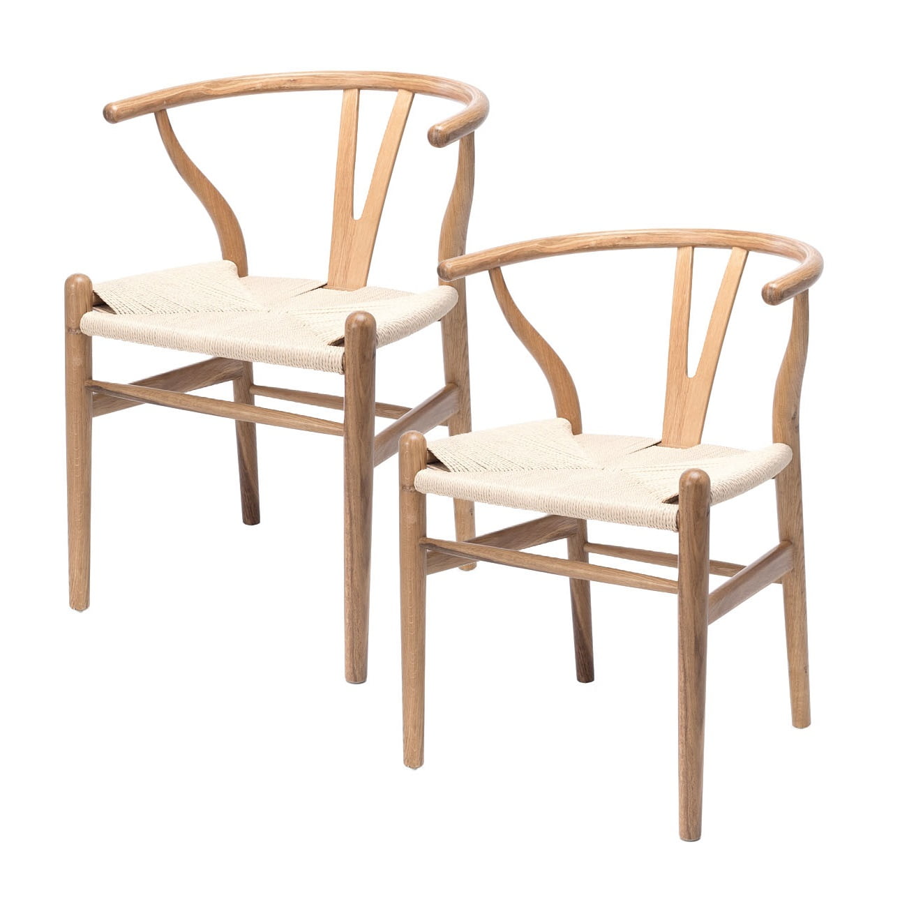 Castletec - Pack 2 Sillas De Madera Wishbone Asiento De Cuerda Lf9-01 - Natural