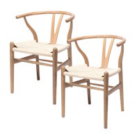 Castletec - Pack 2 Sillas De Madera Wishbone Asiento De Cuerda Lf9-01 - Natural