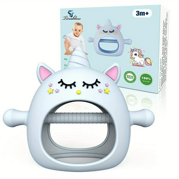 Teething Toys For Babies 0-6 Months, Unicorn Never Drop Silicone Teether For Babies 6-12 Months, Hand Pacifier For Breast Feeding Babies, Baby Chew Toys Freezer Safe For Newborn, Blue