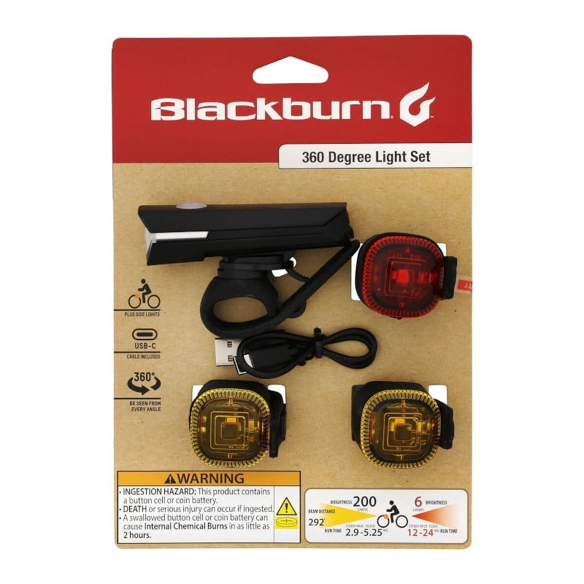 Set Luces Bicicleta Blackburn 360 Vis 200lm Recargable Usb