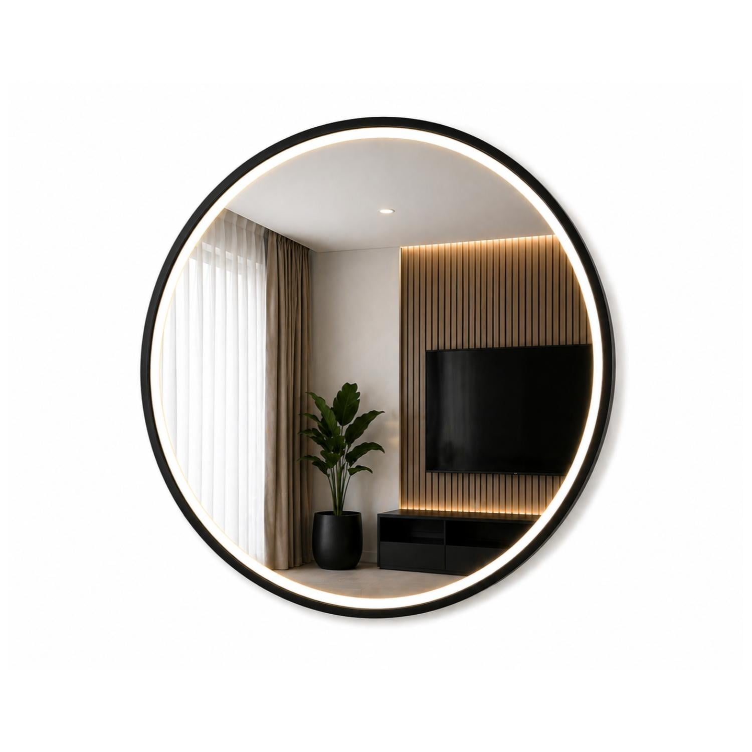 Genérico - Espejo Led Redondo 60x60 Cm Negro Diseño Moderno Minimalista