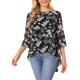 thumbnail image 4 of INSPIRE CHIC Blusa de Chifón Floral para Mujer con Cuello Redondo, Parte Superior Asimétrica de Manga 3/4 Acampanada, Casual para Verano, Talla M, Negro, 4 of 6