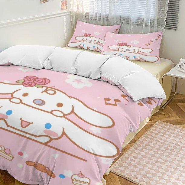Cinnamoroll Quilt Set Thicken Soft 3 Pieces Bedding Set All Season Duvet Cove with 2 Pillowcases for Adult Women Girls Teens Home Room Decor