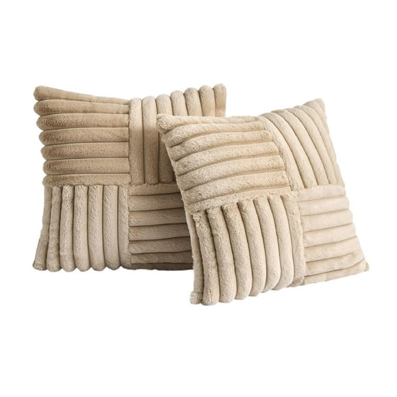 Pack De 02 Fundas De Cojín Pelo De Conejo De Imitación 45x45 Beige