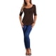 thumbnail image 2 of INSPIRE CHIC Camisetas de Mujer para Regreso a Clases con Cuello de Barco, Mangas Medias, Ajustadas, para Capas, Camiseta Suave L Marrón Café, 2 of 6