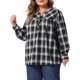 thumbnail image 4 of Agnes Orinda Conjuntos de Halloween Blusa de Talla Grande para Mujer con Cuadros, Cuello en V Henley, Espalda Plisada, Manga Larga, Puño con Botón, Estilo Casual 1X Negro, 4 of 6