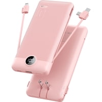 Cargador Portátil Vrurc De 10000 Mah Con Cables Integrados, Color Rosa